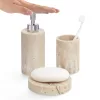 Set accesorii baie Navaris, 3 piese polirasina, suport periute, dozator si savoniera, bej, rasina