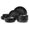 Set 18 piese vesela Navaris, 6 persoane, 27 cm, farfurii si boluri, negru, Ceramica/ceramica