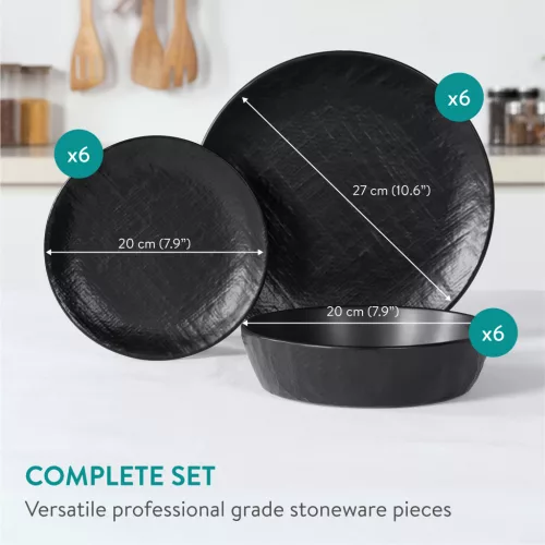 Set 18 piese vesela Navaris, 6 persoane, 27 cm, farfurii si boluri, negru, Ceramica/ceramica