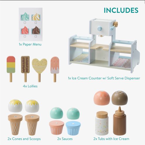 Set joc Magazin de inghetata din lemn Navaris, 8 piese, 41, 8 x 21, 2 x 28 cm, 3 + ani, maro, lemn