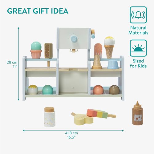 Set joc Magazin de inghetata din lemn Navaris, 8 piese, 41, 8 x 21, 2 x 28 cm, 3 + ani, maro, lemn