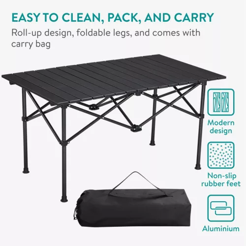 Masa pliabila Navaris din aluminiu, 95x55 cm, versatila, negru, NAV0000272F001C