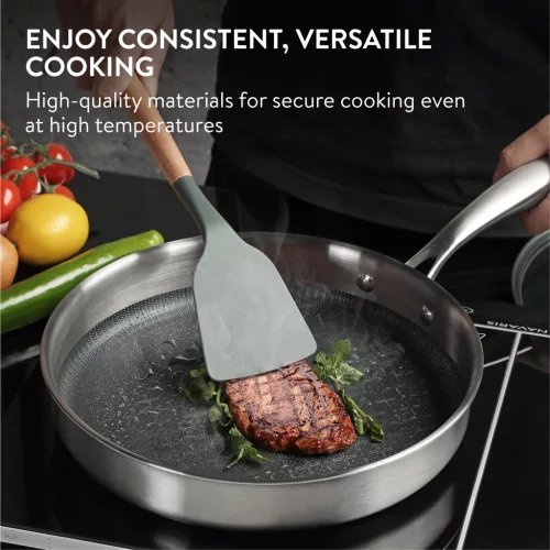 Tigaie mica din inox cu capac din sticla Navaris, 26 cm, pentru prajit si sotat, NAV0000272Y002C