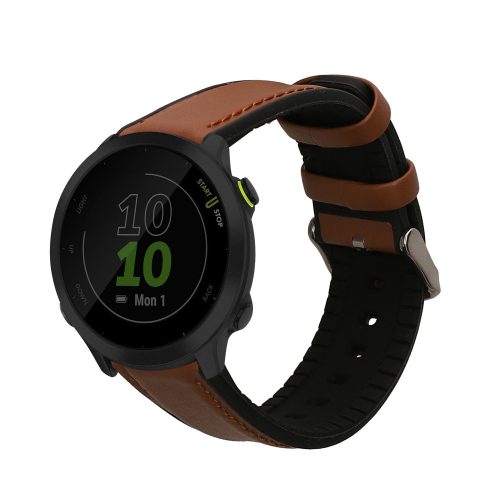 Pasek Kwmobile do Garmin Forerunner 55, brązowy/czarny, skóra naturalna, KWM0000253G001C