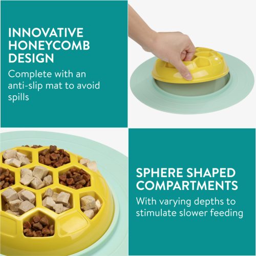 Vas de hrana lenta tip fagure Navaris, 30x30x5 cm, albastru/negru, NAV000032MZ001C