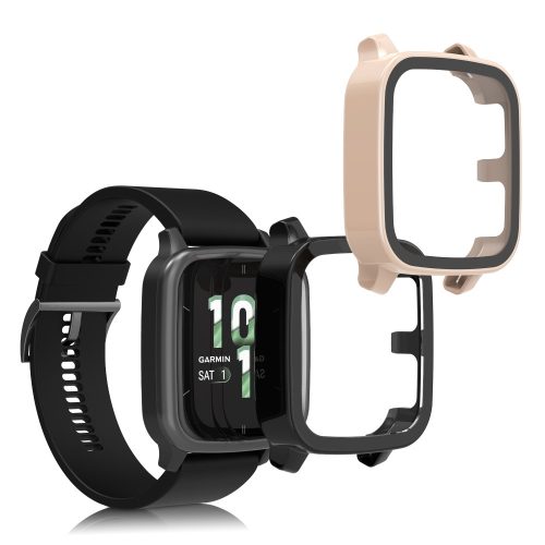 Zestaw 2 osłon Kwmobile ze szkłem ochronnym do Garmin Venu Sq 2 Music, czarno-różowy, plastikowy, KWM000024ZF005C