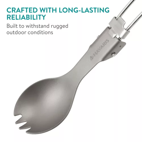 Spork Camping Pliabil Navaris, Titanium, 9.7 cm, gri, NAV0000381V001C