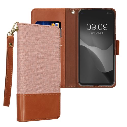 Etui Kwmobile do Google Pixel 4a, jasnoróżowe/brązowe, tekstylne/silikonowe, KWM000020NP001C