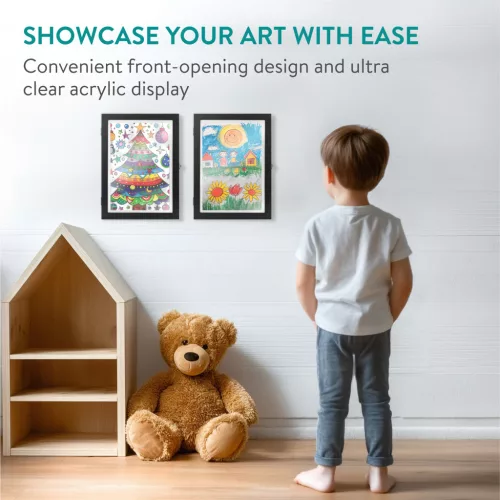 Set 2 rame foto Navaris, deschidere frontala, format A4, schimbare rapida, negru, plastic