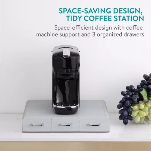 Organizator capsule cafea Navaris, 3 sertare, 48 capsule, 34.2x6.5x32.5 cm, HIPS, gri, plastic