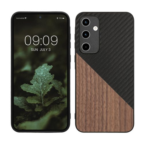 Etui Kwmobile do Samsung Galaxy A35, Brązowy/Czarny, Drewno/Silikon, KWM000021QY001C