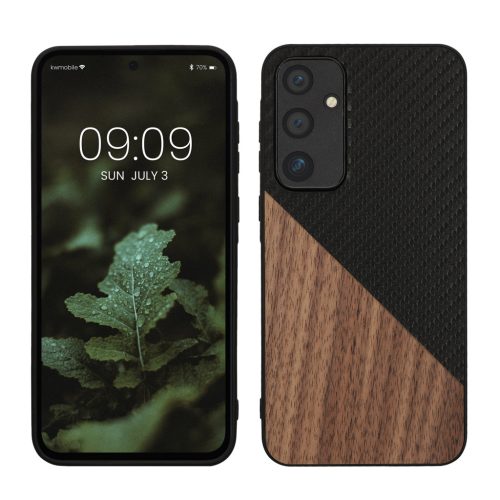 Etui Kwmobile do Samsung Galaxy A55 5G, Brązowy/Czarny, Drewno/Silikon, KWM000021QZ001C