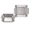 Set 2 tavi BBQ din otel inoxidabil Navaris, 34x24 cm, cu gauri de ventilatie, NAV000038EP001C