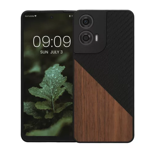 Etui Kwmobile do Motoroli Moto G24/Moto E14/Moto G04, Brązowy/Czarny, Drewno/Silikon, KWM000022RR001C