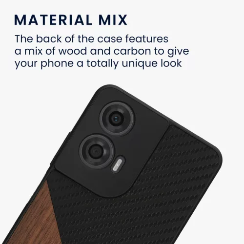 Etui Kwmobile do Motoroli Moto G24/Moto E14/Moto G04, Brązowy/Czarny, Drewno/Silikon, KWM000022RR001C