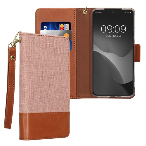 Etui Kwmobile do Samsung Galaxy S22, jasnoróżowe/brązowe, tekstylne/silikonowe, KWM000021SB001C