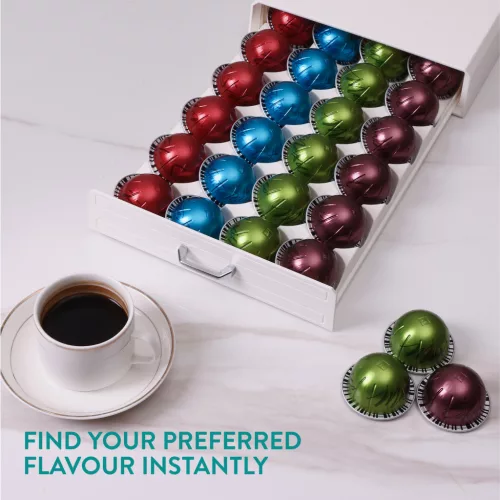 Suport capsule Vertuo Navaris, 40x5.5x23.5 cm, compatibil Nespresso, alb, plastic