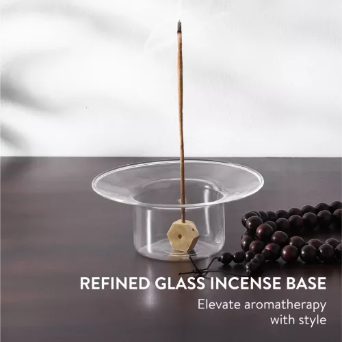 Suport betisoare parfumate Navaris din sticla borosilicata, bol 11.3x5.5 cm, transparent, sticla/metal