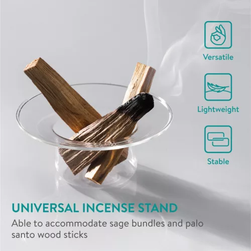 Suport betisoare parfumate Navaris din sticla borosilicata, bol 11.3x5.5 cm, transparent, sticla/metal