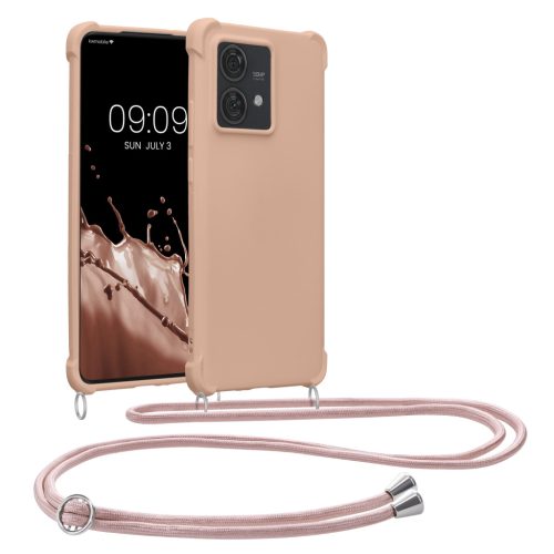 Etui Kwmobile ze smyczą do Motorola Edge 40 Neo, kremowe, silikonowe, KWM000022NX004C