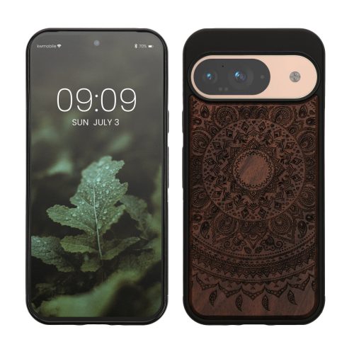 Etui Kwmobile do Google Pixel 9/Pixel 9 Pro, brązowe, drewno/silikon, KWM000020PT003C