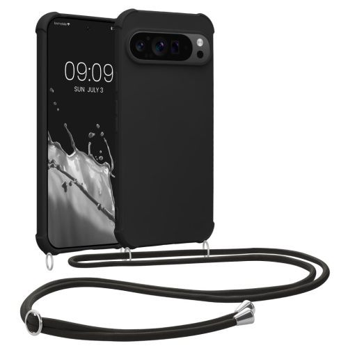 Etui Kwmobile ze smyczą do Google Pixel 9/Pixel 9 Pro, czarne, silikonowe, KWM000020PY001C