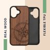 Etui Kwmobile do Apple iPhone 16, brązowe, drewno/silikon, KWM000022US001C