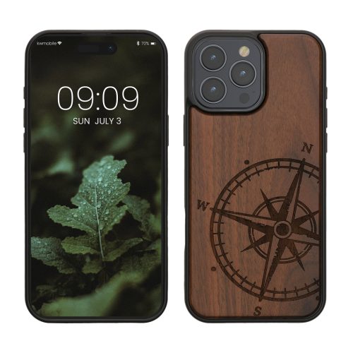 Etui Kwmobile do Apple iPhone 16 Pro Max, brązowe, drewno/silikon, KWM000022UU001C