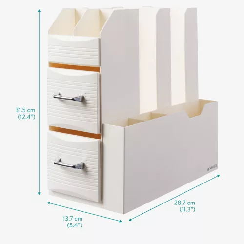 Organizator accesorii cafea Navaris, cu sertare, 31.5x13.7x28.7 cm, alb, plastic