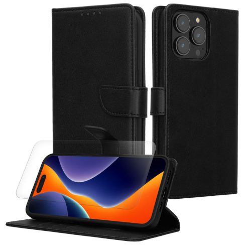 Zestaw etui i folii ochronnej Kwmobile do Apple iPhone 15 Pro, czarny, skóra ekologiczna/silikon, KWM000022VC001C