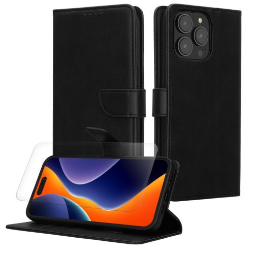 Zestaw etui i folii ochronnej Kwmobile do Apple iPhone 15 Pro Max, czarny, skóra ekologiczna/silikon, KWM000022VD001C