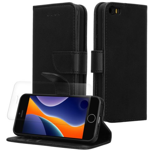 Zestaw etui i folii ochronnej Kwmobile do Apple iPhone 5/iPhone 5s/iPhone SE, czarny, eko-skóra/silikon, KWM000022VG001C
