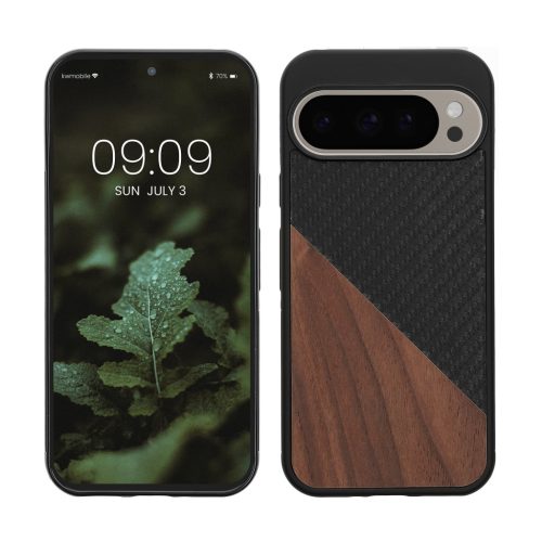 Etui Kwmobile do Google Pixel 9/Pixel 9 Pro, Brązowy/Czarny, Drewno/Silikon, KWM000020QR001C
