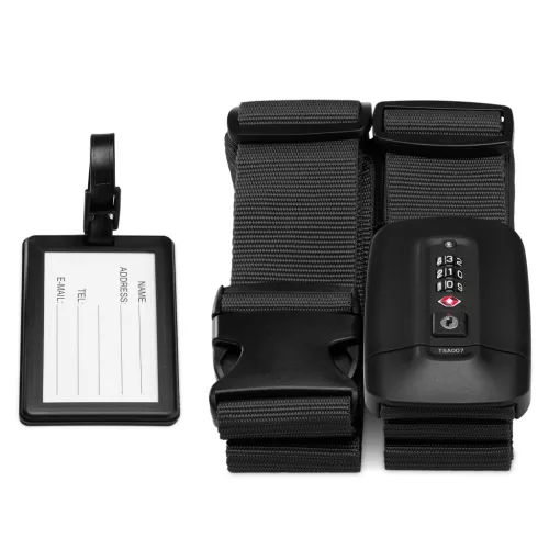 Pas bagażowy Navaris z zamkiem i etykietą ID, regulowana długość 400x5 cm, czarny, 51357.01