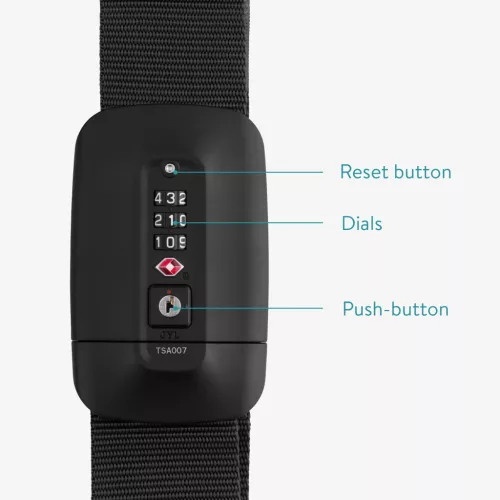 Pas bagażowy Navaris z zamkiem i etykietą ID, regulowana długość 400x5 cm, czarny, 51357.01