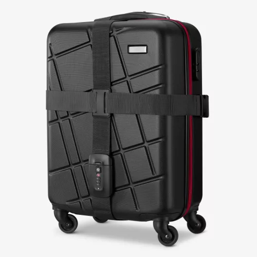 Pas bagażowy Navaris z zamkiem i etykietą ID, regulowana długość 400x5 cm, czarny, 51357.01