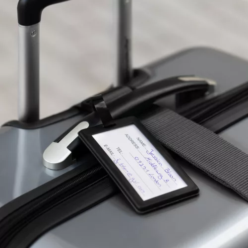 Pas bagażowy Navaris z zamkiem i etykietą ID, regulowana długość 400x5 cm, czarny, 51357.01