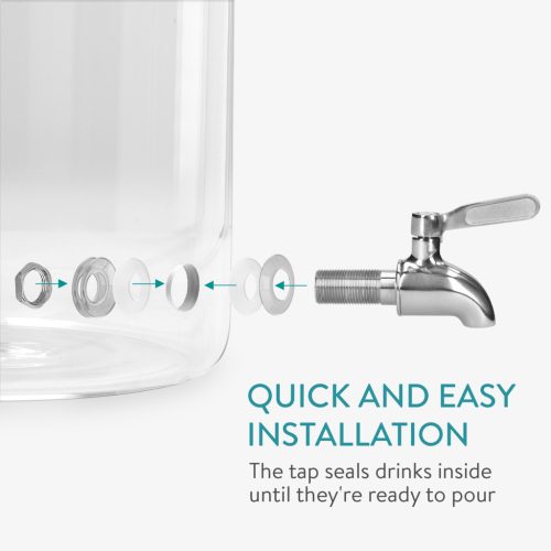 Dozator bauturi Navaris cu suport metalic negru, 5L, cu robinet inox, sticla, 59968.01