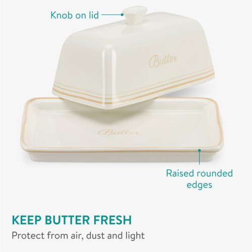 Vas din ceramica pentru unt Navaris, cu capac, alb crem, vintage, 60281.01