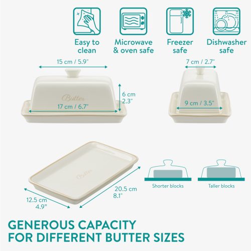 Vas din ceramica pentru unt Navaris, cu capac, alb crem, vintage, 60281.01