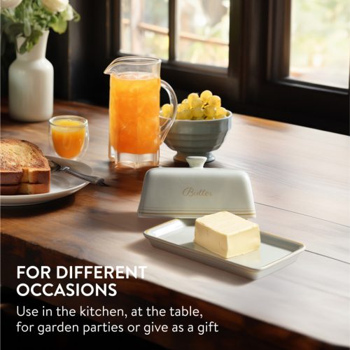 Vas din ceramica pentru unt Navaris, cu capac, alb crem, vintage, 60281.01