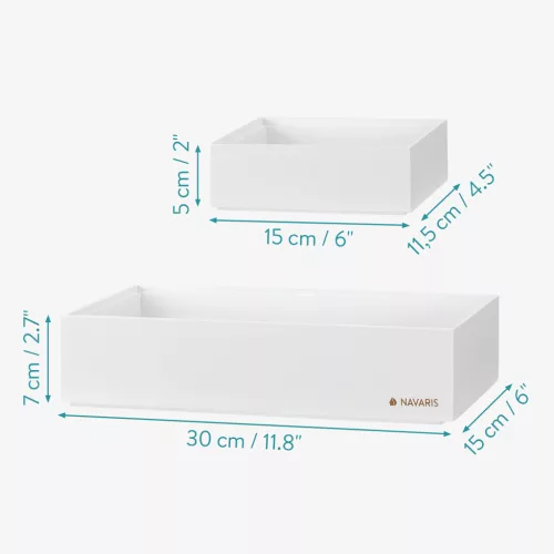 Set 2 cutii depozitare Navaris, 30x15x7 cm si 15x11, 5x5 cm, alb, bambus