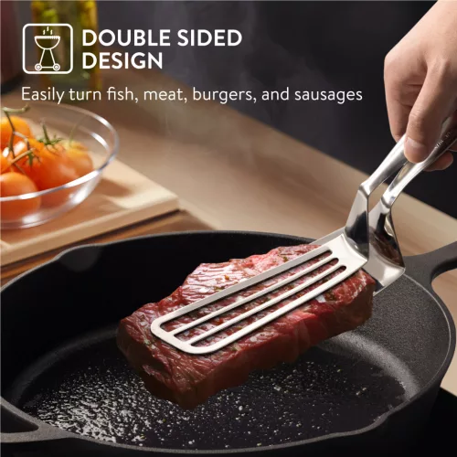 Set spatula si cleste pentru peste Navaris, 30 cm, din otel inoxidabil, 60458.01