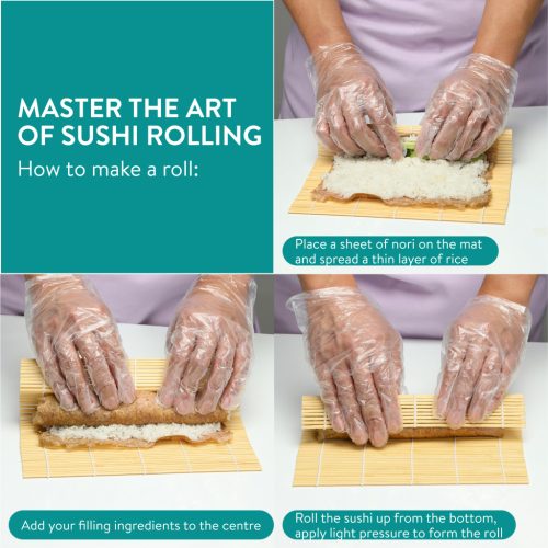 Set 16 piese kit sushi Navaris pentru incepatori, tava bambus, 24x15x2 cm, 60621.01