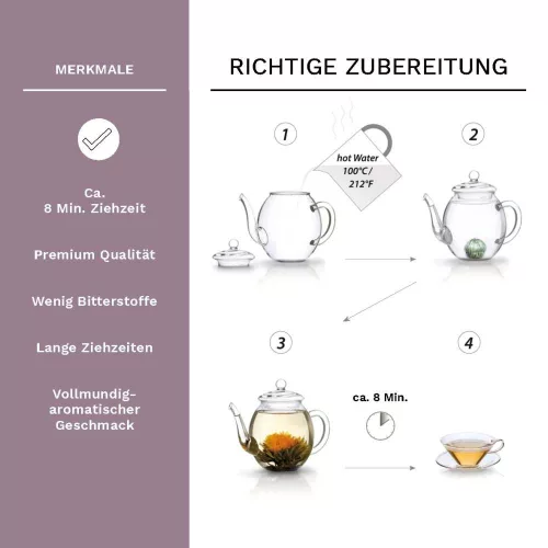 Zestaw kwitnącej herbaty Creano ErbluhTee, herbata czarna, szklany czajnik 500 ml, 6 kul