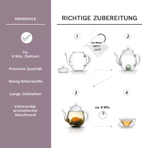 Zestaw prezentowy Creano ErbluhTee Mix, szklany czajnik 500 ml i 6 kul kwitnącej czarnej herbaty, 3 odmiany