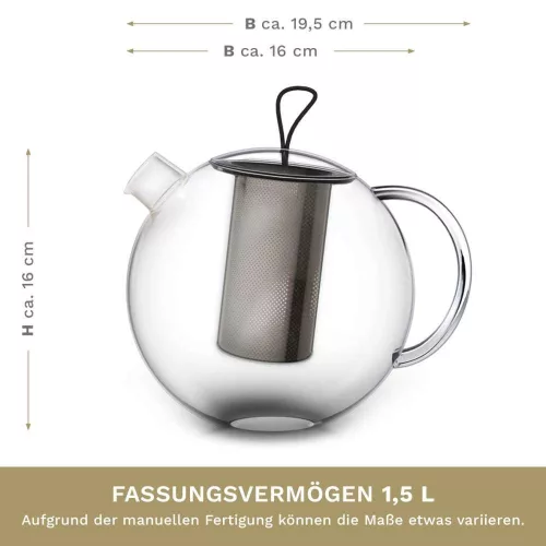 Ceainic din sticla Creano Jumbo, 2 L, cu infuzor din inox si capac