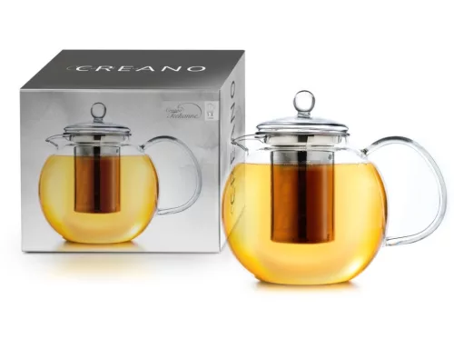 Ceainic din sticla Creano All-in-One, 1,7 L, cu infuzor din inox si capac, anti-picurare