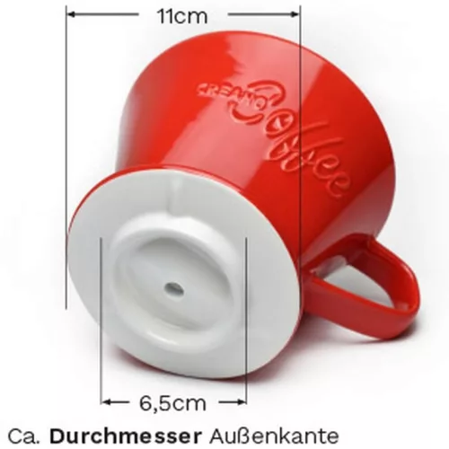 Filtru cafea Creano din portelan, marimea 4, pentru filtre 1x4, baza stabila, rosu