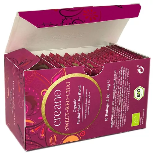 Herbata Bio Creano Słodki Czerwony Chai, 20 torebek, hibiskus i przyprawy, owocowo-pikantny smak